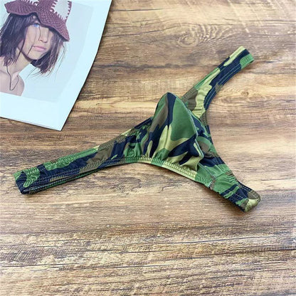 Big Men's Camouflage U Convex Underwear Sexy Elastic T-back Thong Plus Size Quick Drying Male Bikini Brief