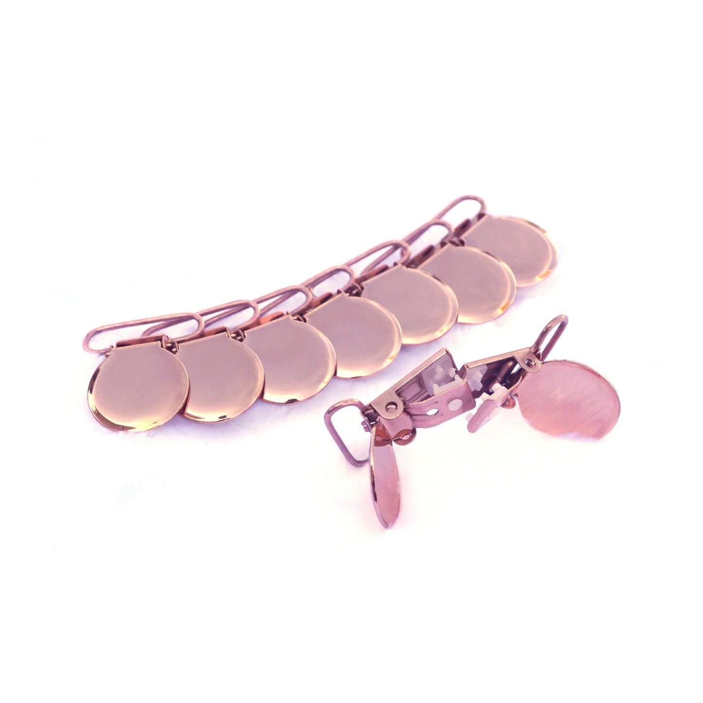 10Pcs Rose Gold Round Shape Pacifier Suspender Clips Baby Pacifier Holder Infant Dummy Clip With Plastic Insert for 25mm Ribbon
