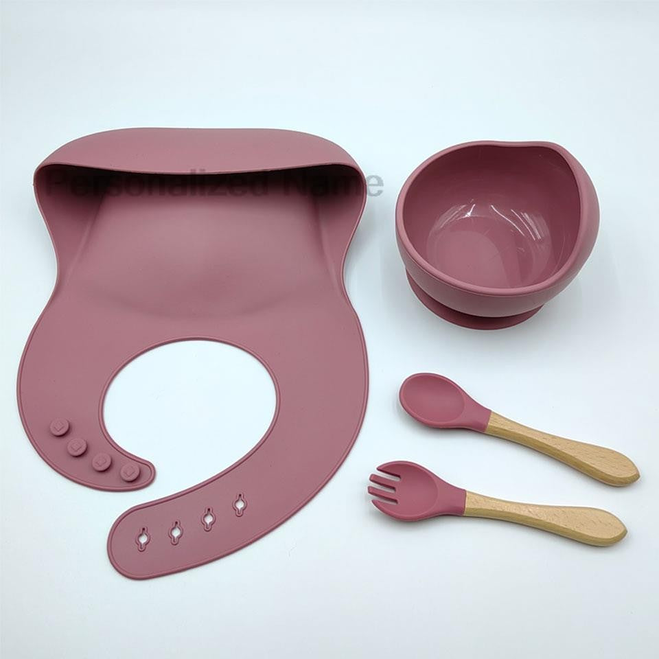 Personalized Name Baby Feeding Set Children's Silicone Suction Cup Bowl Training Spoon Fork Tableware Baby Feeding Bowl BPA Free