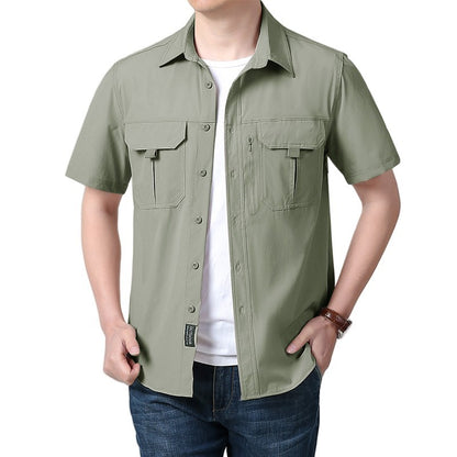Men's Breathable Short Sleeve Shirt Men Casual Tactical Cargo Shirts Summer Quick Dry Hiking Work Shirts for Man Short-sleeved