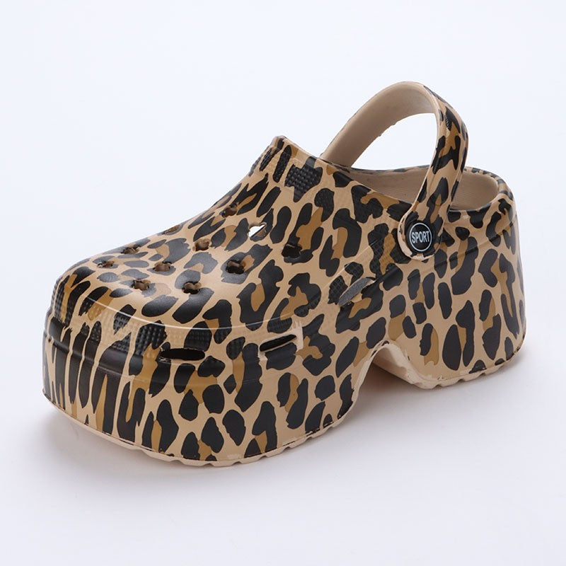 Leopard Thick Bottom Clogs for Women Closed Toe Chunky Platform Sandals Woman Summer 2023 Super High Wedge Heel Slippers Female