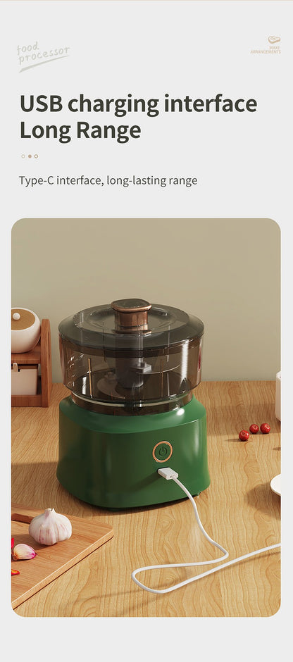 350ml Mini Processador Elétrico Sem Fio de Alho, Dupla Função, Para Purê de Alho, Recarregável Via USB, Triturador de Alimentos Para Cozinha, Moedor de Carne e Vegetais