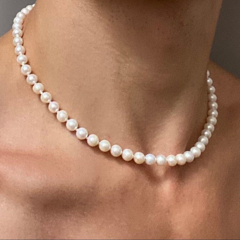 Colar Elegante de Pérola Branca Artificial 1 Peça Gargantilha Corrente de Contas para Homens e Mulheres Presente de Joia da Moda