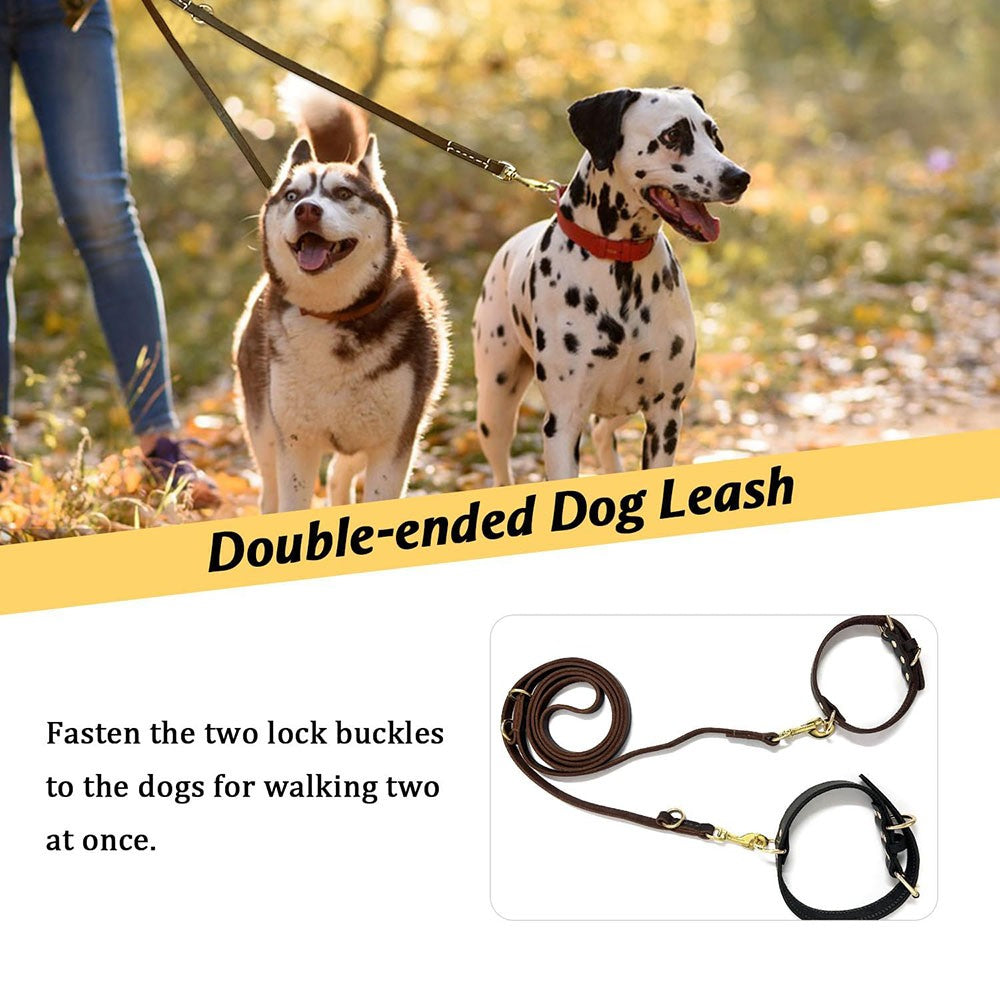 Coleiras de couro multifuncionais para cães, coleira para cães sem usar as mãos, coleira dupla de couro legítimo para passear com dois cães, suprimentos para animais de estimação