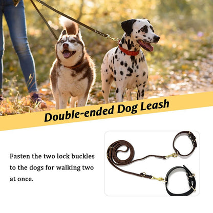 Coleiras de couro multifuncionais para cães, coleira para cães sem usar as mãos, coleira dupla de couro legítimo para passear com dois cães, suprimentos para animais de estimação