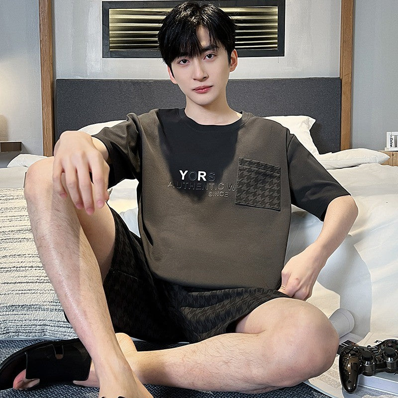 Cotton Summer Thin Men's Pajamas Set Plus Size Short Sleep Tops Pant Sleepwear Suit Male Home Suit Homewear Casual Pyjamas