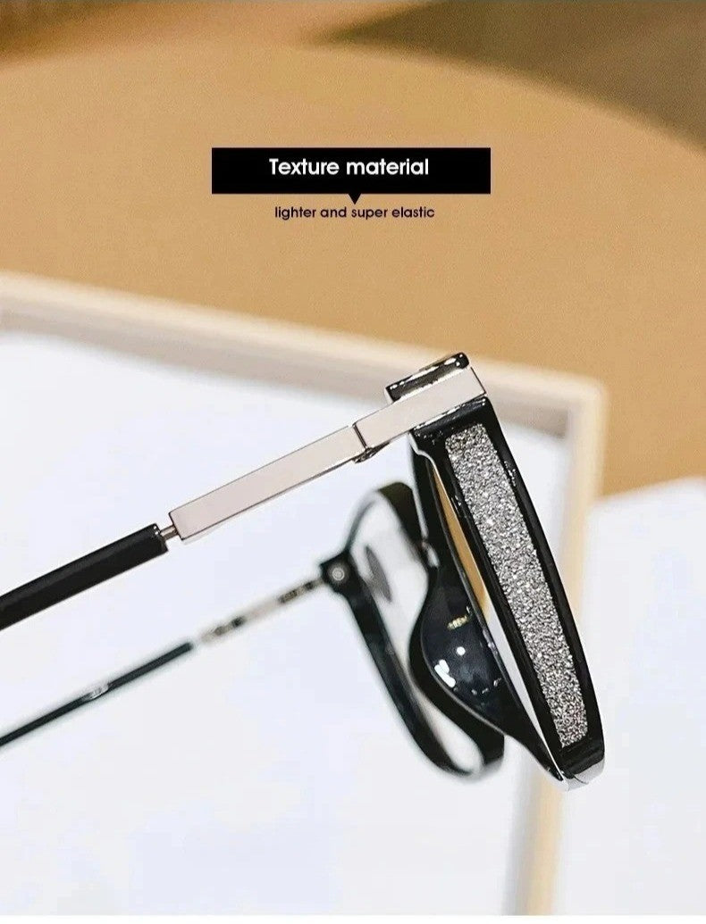 Anti Blue Light Reading Glasses for Women Stylish Dazzling Large Frame Set with Diamonds Plano Eyeglasses Presbyopic Eyewear