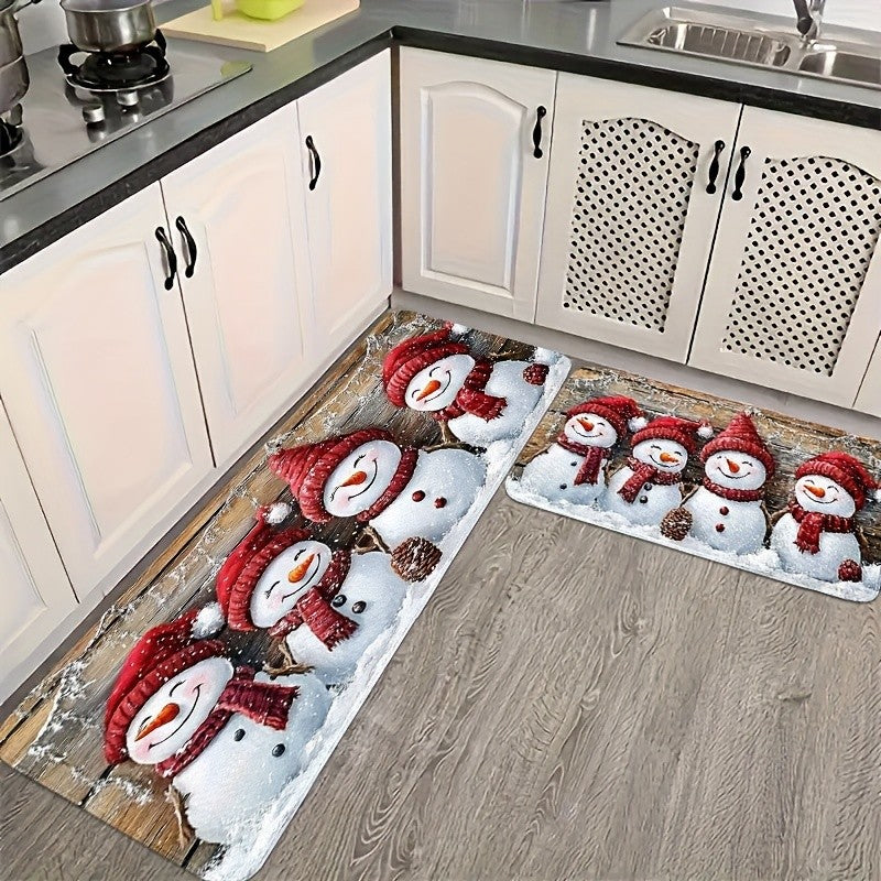 VIKAMA Festive Christmas Kitchen Mats Cartoon Snowman Area Rug Christmas Holiday Atmosphere Decor Welcome Doormat Home Decor