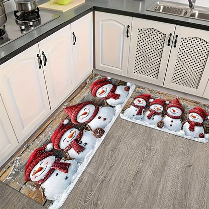 VIKAMA Festive Christmas Kitchen Mats Cartoon Snowman Area Rug Christmas Holiday Atmosphere Decor Welcome Doormat Home Decor