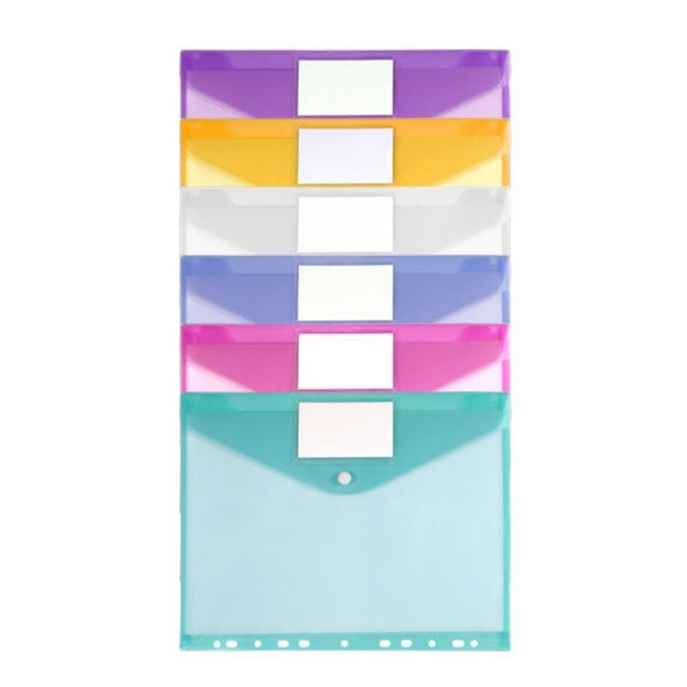 6 pcs Colorful Plastic Binder Folders Clear A4 Binder Pocket Snap Closure 11 Holes Punched Pockets Home Office