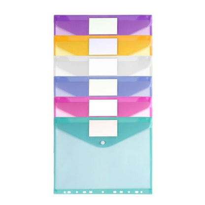 6 pcs Colorful Plastic Binder Folders Clear A4 Binder Pocket Snap Closure 11 Holes Punched Pockets Home Office