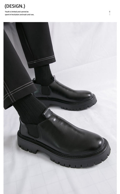 High Quality Thick Soled Leather Shoes Male Trend Men’s Dress Shoes Formal Leather Platform Loafers Shoes For Man