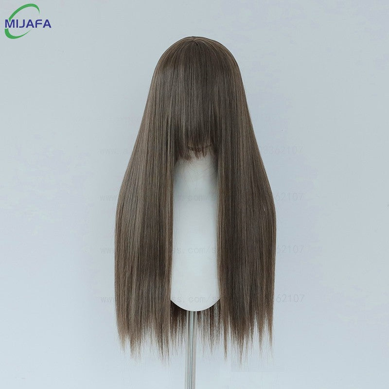 Peruca de Cosplay Longa e Lisa de Altíssima Qualidade, 400g, 48 Cores, 60cm, com Franja, Resistente ao Calor, Perucas Anime + Touca de Peruca