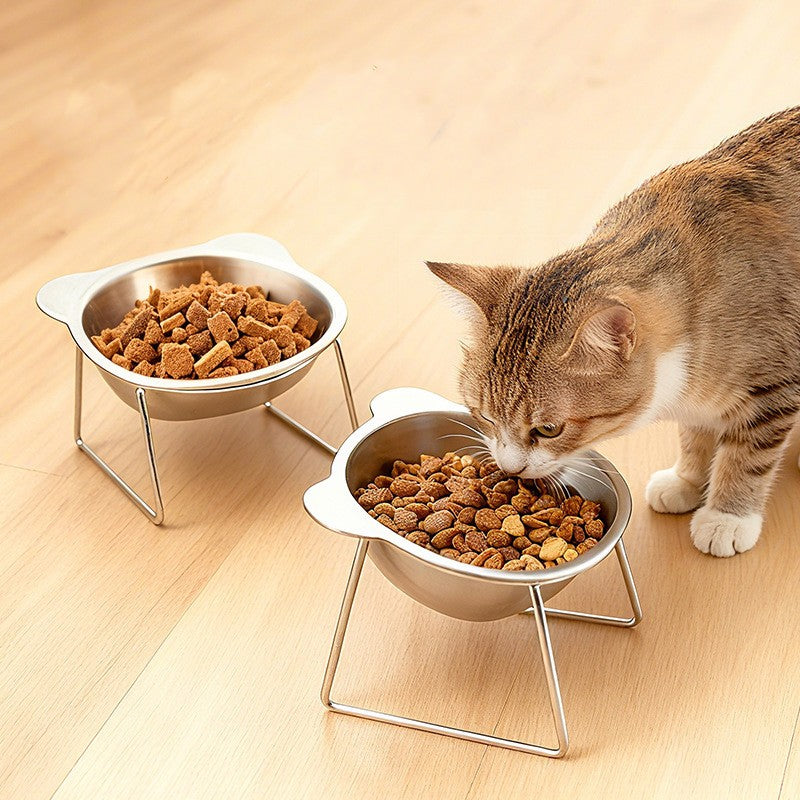 Tigelas Elevadas Estáveis para Gatos, Tigelas Elevadas para Cães com Proteção de Pescoço a 15°, Tigela de Comida para Gatos Inquebrável de Aço Inoxidável 304 para Filhotes e Gatos
