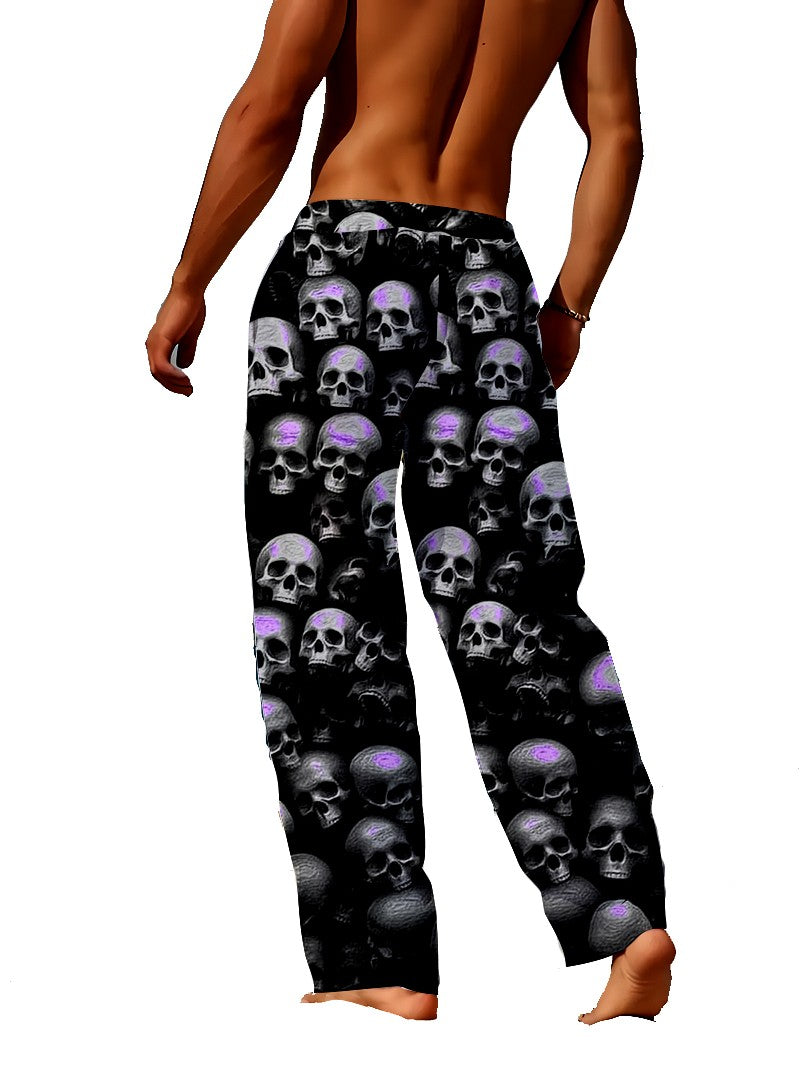Bold Men's Skull 3D Printed Sleeper Pants Ice Silk Air Conditioning Home Skin friendly Sleeper Pants Can Be Wearing Externally