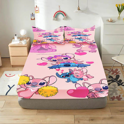 Lilo & Stitch Cartoon Fitted Sheet Home Cover for Teenager Elastic Bedding Cute Digital Printing Sheets Bedding Children