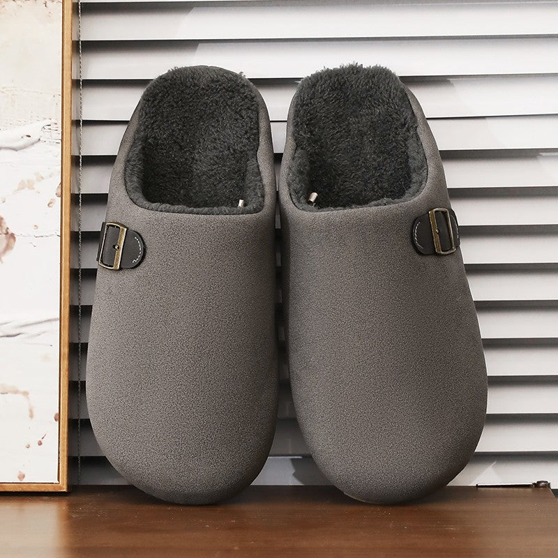 2025 New Unisex Winter Home Slippers Fashion Buckle Design Warm Fleece Lined Non - Slip Indoor Comfort Slippers New Arrival