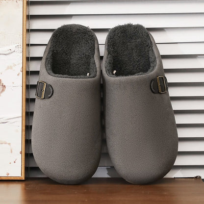 2025 New Unisex Winter Home Slippers Fashion Buckle Design Warm Fleece Lined Non - Slip Indoor Comfort Slippers New Arrival