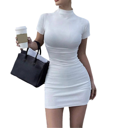 Bodycon Dresses For Women 2024 High Neck Thigh Length Short Sleeve Fitted Women'S Valentines Going Out Club Date Night Outfit
