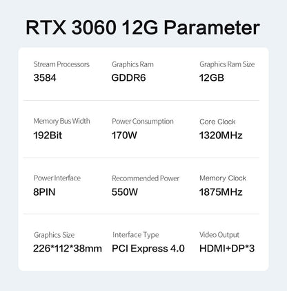 Placa de Vídeo MLLSE RTX 3060 12GB GDDR6 192Bit PCI Express 4.0 ×16 8Pin GPU NVIDIA Placa de Vídeo para Jogos Rtx 3060