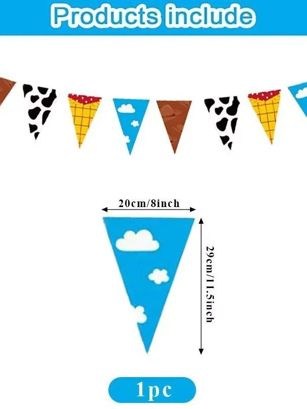 inspired Story Cartoon Party Decoration Banner Cloud Cow Print Triangle Pennant Flag Streamer Kids Boys Baby Shower Supplies