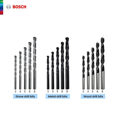 Kit de Brocas Bosch Elétrica Mistas 15Pçs 3/4/5/6/8mm Conjunto de Brocas para Madeira/metal/pedra Acessórios de Perfuração para Carpintaria Perfurador de Furo