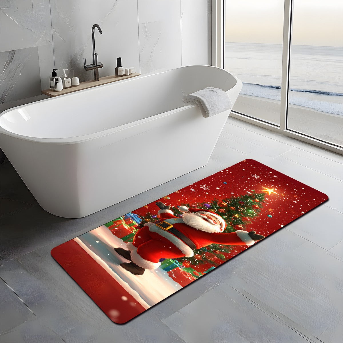 VIKAMA Christmas Carpet Festive Red Kitchen Rug Doormat Welcome Mat Runner Rug Winter Rug For Bedroom Warm Carpet For Live Room