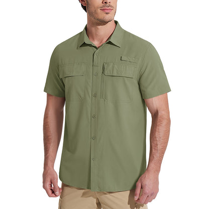 MAGCOMSEN Mesh Breathable Shirt Men's Quick Dry Button Short Sleeves UPF 50+ Sun Protection Hiking Fishing Work Cargo Shirts