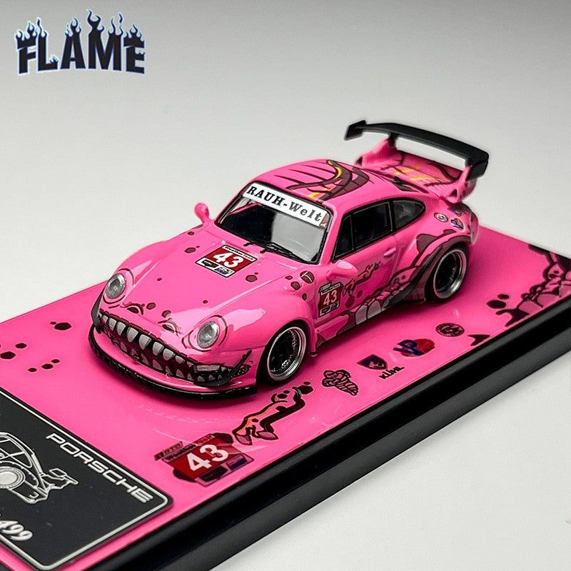 In-Stock Flame 1:64 Rwb 993 964 Pink/Green Dinosaur Paint Simulation Alloy Miniature Die-Cast Car Model Custom Children Toy Gift