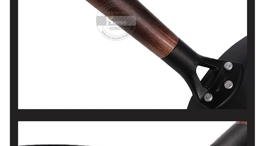 Panela Wok de Ferro Puro Konco, Panela de Ferro Fundido Antiaderente, Uso Geral para Fogão a Gás e Indução 32cm
