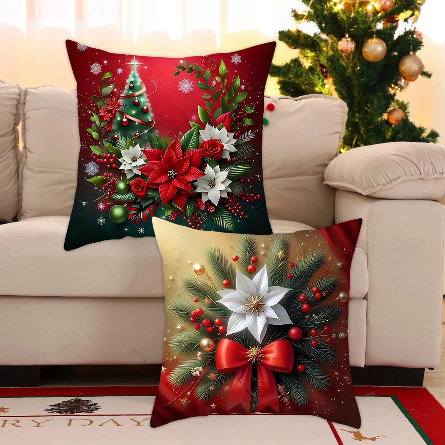 1pcs 2D Christmas Pillow Cover Xmas Party Decoration 2025 Xmas Holiday Santa Claus Pillow Cover Navidad Natal New Year Gift 2026