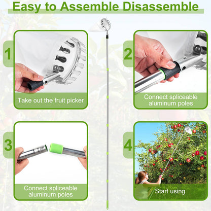 3.2M Fruit Picker Tool Metal Gardening Orchard Picking Tool with Storage Bag Fruit Catcher for Cherry Berry Orange Lemon Pear