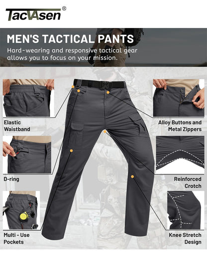 TACVASEN Mens Lightweight Hiking Pants Waterproof Ripstop Lightweight Breathable Stretch Work Tactical Outdoor Trousers 8 Pocket
