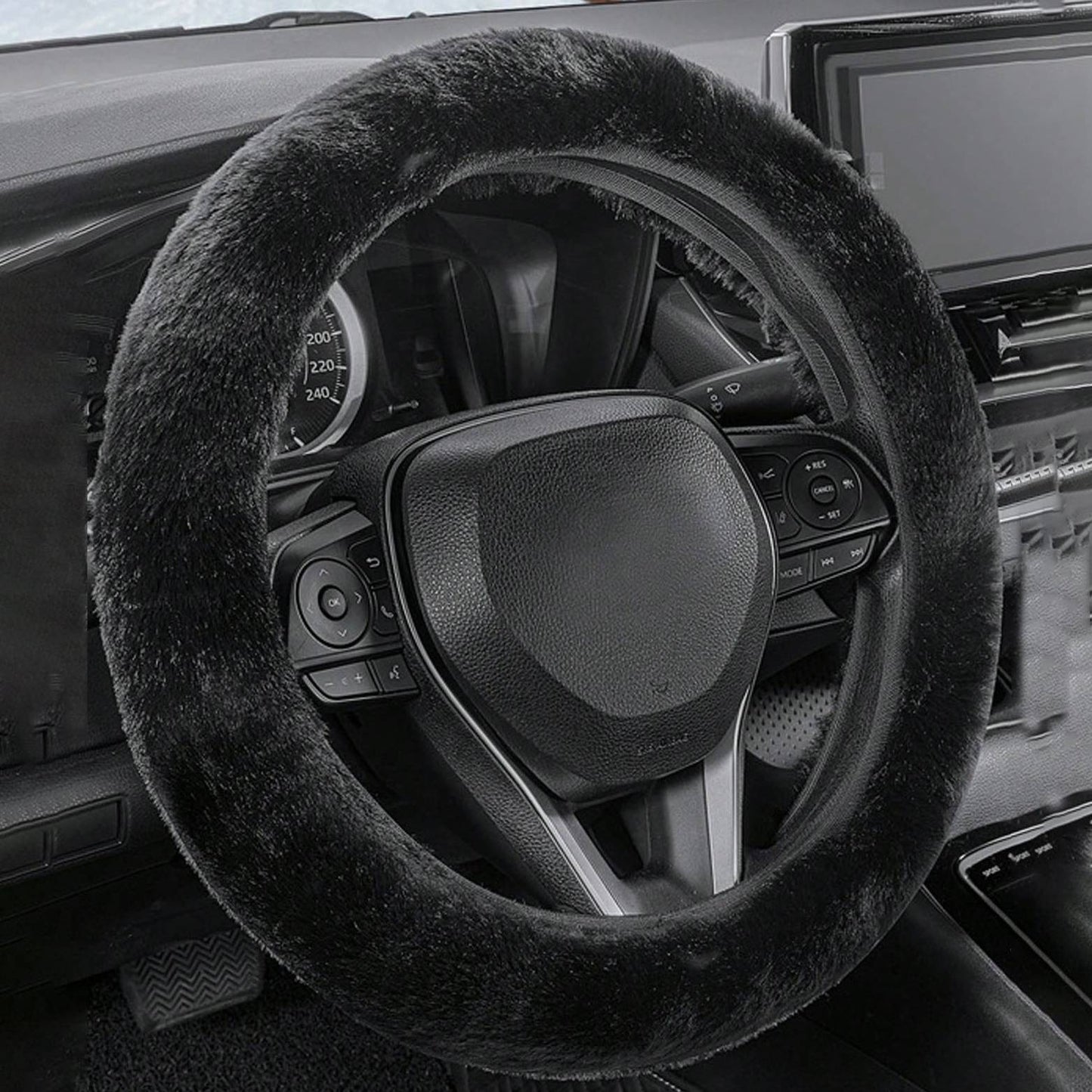 Capa de volante de carro sem anel interno de pelúcia de inverno quente macia confortável antiderrapante elástica capa de guidão elástica