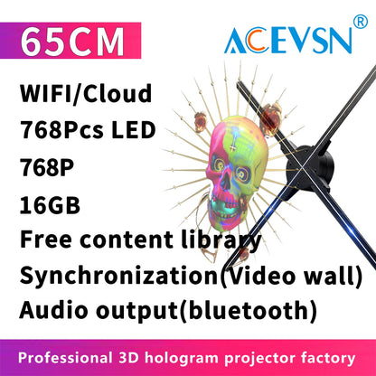 42CM/52CM/56CM/65CM 3D Holographic LED Fan Display for Advertising/Shop/Wedding High Brightness Custom Logo DIY Projector