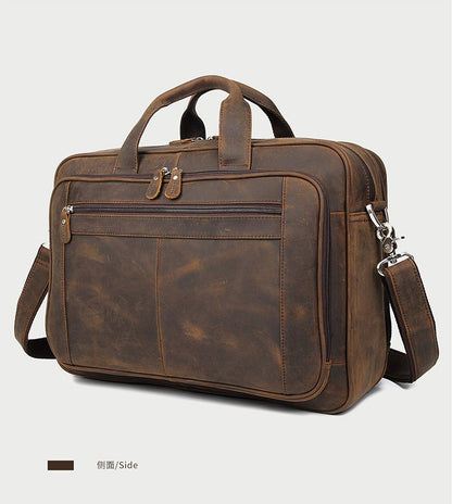 High Quality Genuine Leather Men Briefcase Business bag Crazy Horse Leather Large 17"inch Laptop Bag male Portfolio Office Case