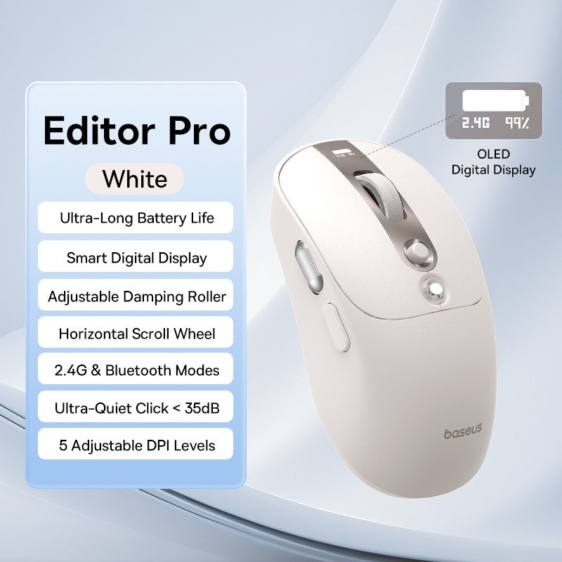 Mouse Sem Fio Baseus Editor Pro Bluetooth 5.1 Modo Duplo Bateria de Longa Duração Recarregável Ergonômico de Escritório com Display