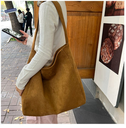 Autumn and winter new matte suede tote bag large capacity commuter casual shoulder bag fashionable versatile women's bag