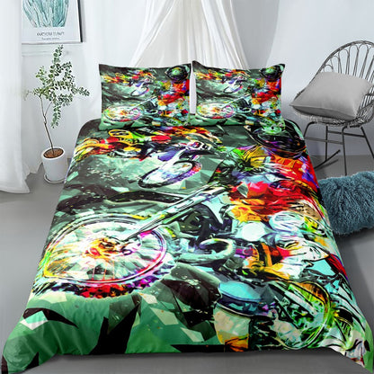 Motorcycle Rider Duvet Cover Set UK Single Double Queen US Twin Full King Size Bed Linen Set