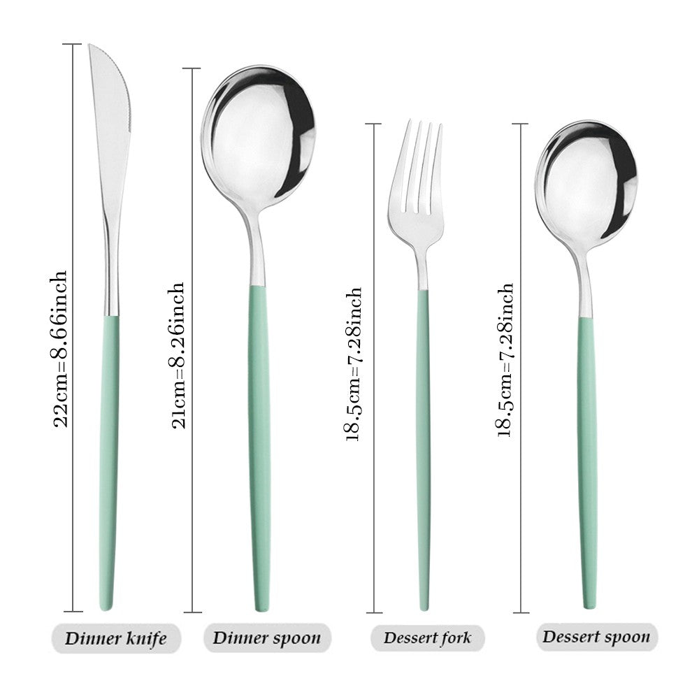 Conjunto de 16 talheres de aço inoxidável Verde Menta, facas, garfos, colheres de sobremesa para casa, jogo de talheres para cozinha