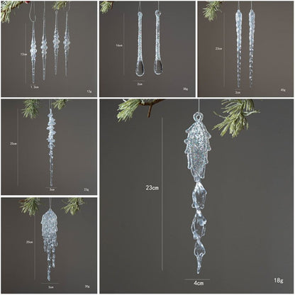 High Quality Crystal Clear Christmas Tree Ornaments Acrylic Glitter Icicle Decorations Transparent Hanging Party Holiday Decor