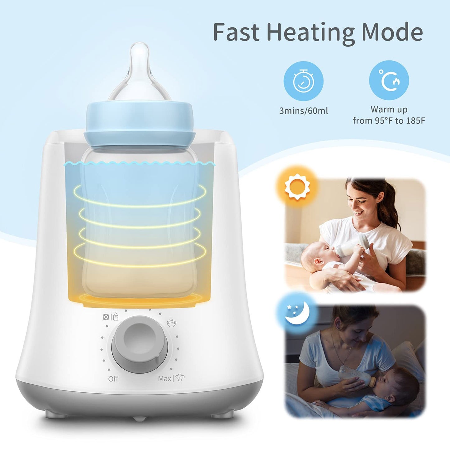 Milk Warmer Multifunctional Baby Bottle Warmer Fast Heat Auto Shut Off Food-grade PP Stainless Steel Materials US Plug