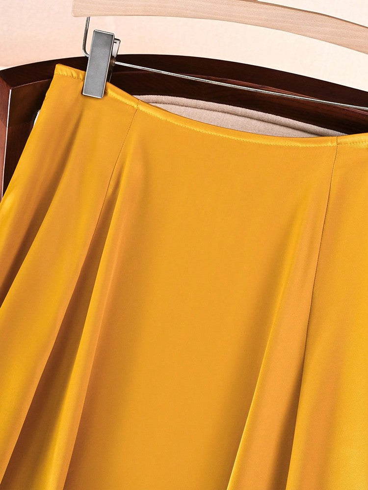 Elegant Satin A-line Long Skirts for Women High Quality Smooth Party Maxi Skirt with Pockets Y2K Lady Solid Women's Skirts