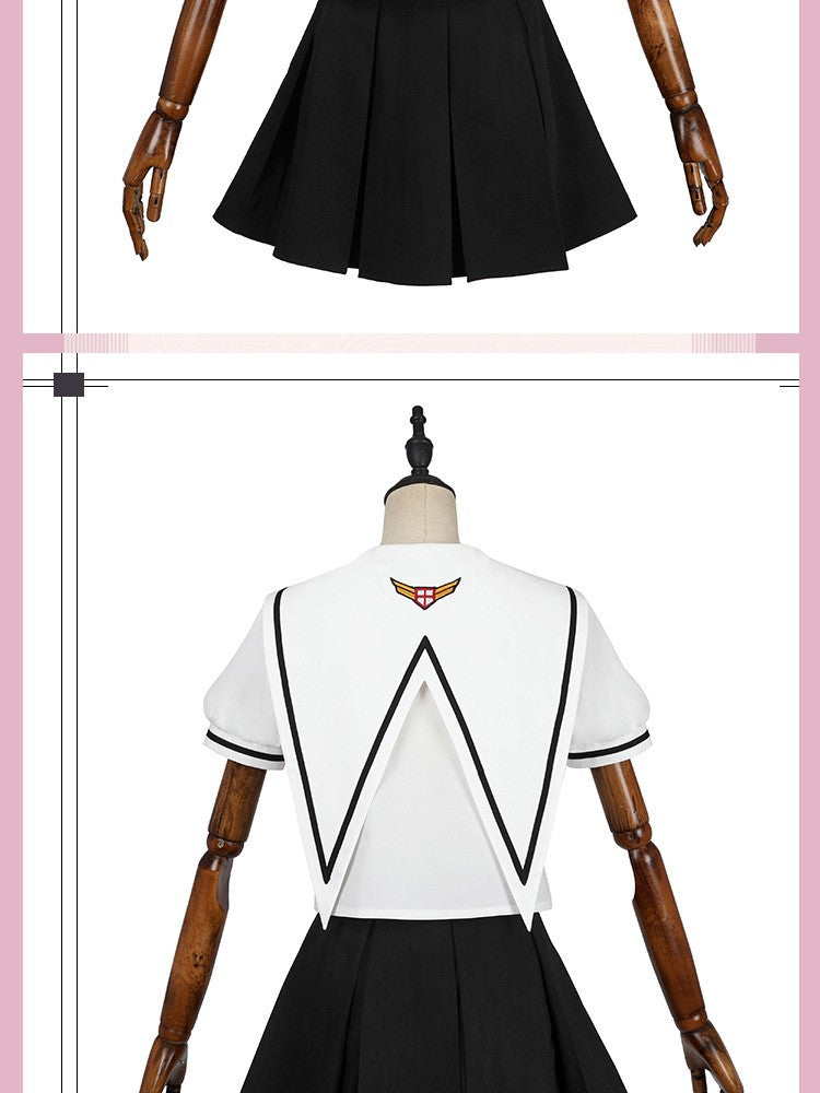 Women Spring Summer Sailor JK Uniform Full Set, Japanese Academy Outfit with Top Pleated Skirt Hat Bow Tie Socks