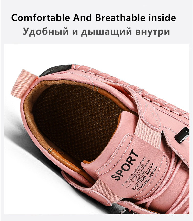 New Fashion Sneakers Handmade Leather Women's Shoes Mid-Top Women Casual Flats Shoes Slip on Loafers Zapatillas De Mujer