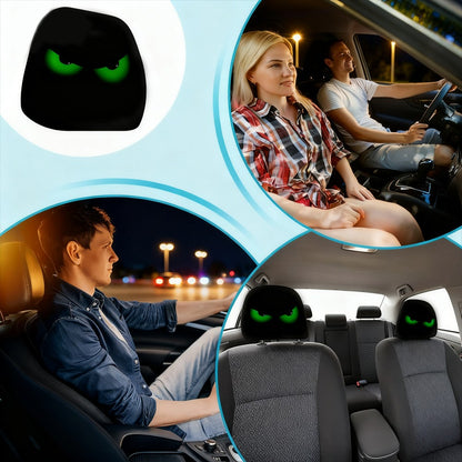 2PCS Black Fluorescent Eye Car Head Pillowcase, Double-sided Printed Car Interior Personalized Decoration Car Pillowcase