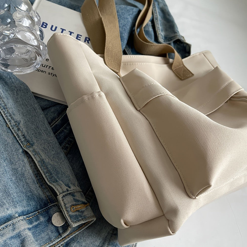 Nylon Tote Bag with Multiple Pocket Lightweight Foldable Design for Office Commute Shopping Fitness Storage Handbag Shoulder Bag