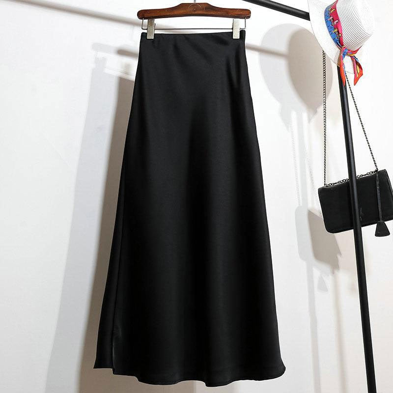 Women Satin Fishtail Skirts Fashion Streetwear Female Elastic High Waist Skirts Solid Color Summer Ladies Slim Silk A-line Skirt
