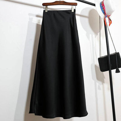 Women Satin Fishtail Skirts Fashion Streetwear Female Elastic High Waist Skirts Solid Color Summer Ladies Slim Silk A-line Skirt