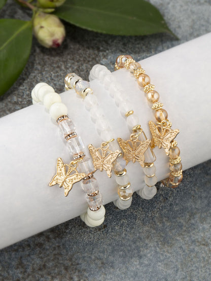 Conjunto de Pulseiras Femininas Boho com 4 Peças, Borboleta, Cristais e Miçangas, Joias da Moda, Presente para Festas